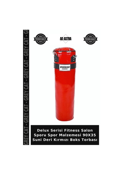 Delux Serisi Fitness Salon Sporu Spor Malzemesi 90x35 Suni Deri Kırmızı Boks Torbası