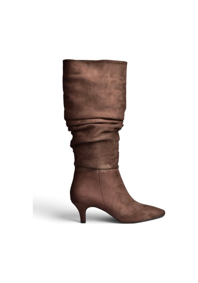 Fox Shoes Z965170402 Kahverengi Süet İnce Topuklu Büzgülü Kadın Çizme