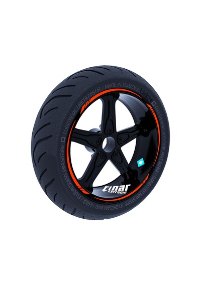 Çınar Extreme 4 Parçalı Keskin Jant Şeridi Sticker Reflektif, Floresan, Özel Renkler Floresan Turuncu Abanoz