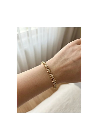 Premium Tasarım Taşlı Geometrik Formlu Gold Modern Bileklik Altın