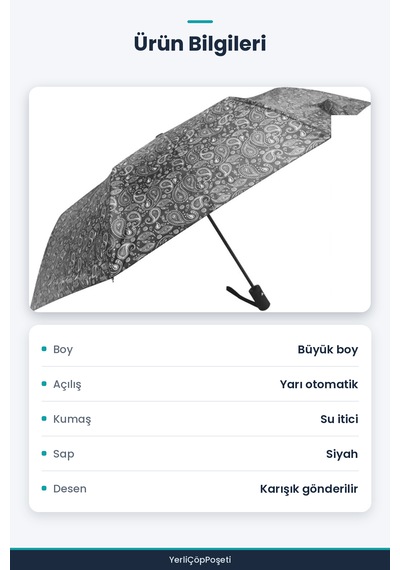 Büyük Boy Yarı Otomatik Şemsiye - Renkli Desenli - Siyah Sap Çok Renkli