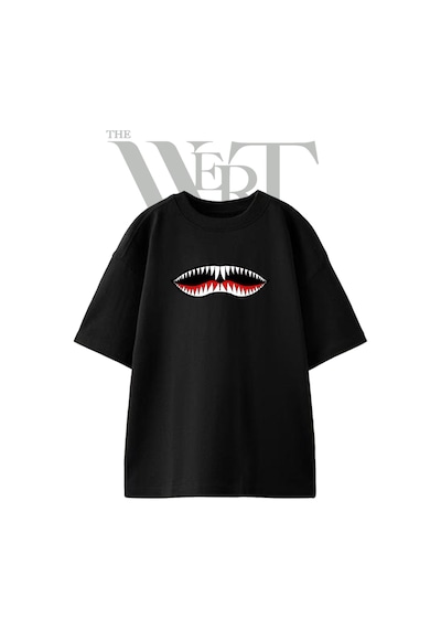 Thewert Shark Mouth 1 Tasarım Baskılı Ünisex Siyah Oversize T-shirt