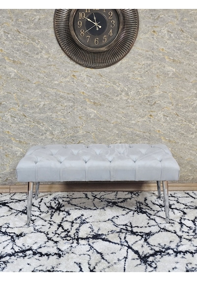 Zafir Krom Kaplama Sivriltme Ayaklı 90 Cm Puf Bench - Puf - Bench - Kasalı Oturak - Oturak - Yatak Ucu Puf Gri