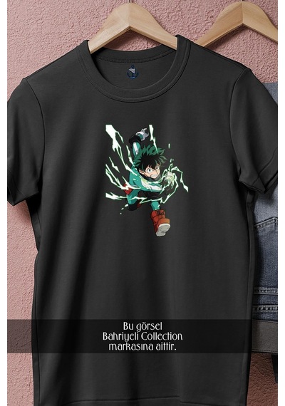 Bahriyeli Collection Oversize My Hero Academia Anime Manga Bones Tasarımlı Unisex T-shirt Siyah