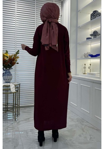 Rabia Şamlı Zebra Desen Triko Elbise Bordo Normal