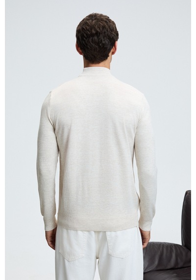 Grimelange REBEL Erkek Yarım Balıkçı Yaka Basic Slim Fit Triko Bej Kazak