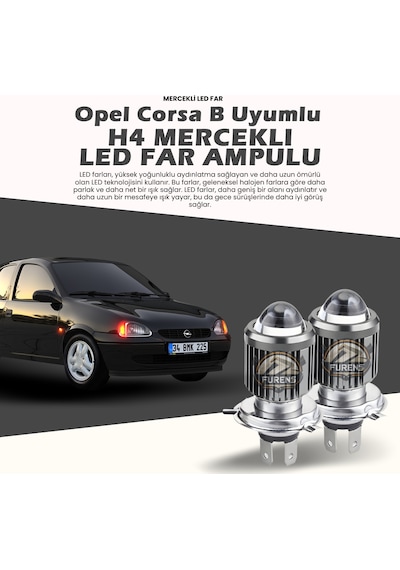 Opel Corsa B Uyumlu Mercek Led Xenon Uzun - Kısa Tek Renk Beyaz Şimşek Etkili