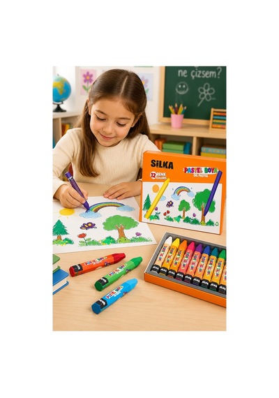 Pastel Boya 12 Renk 1 Paket Silka Pastel Boya 12 Li Karton Kutulu Parlak Canlı Ve Örtücü Renkler Yerli Üretim Çok Renkli