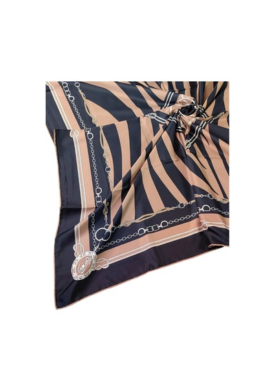 Mim Eşarp Vesi Eşarp Zincir Desenli Sport Twill Eşarp 120x120 Cm Siyah - Bej