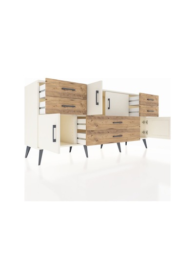 Hyperion Konsol Tek Raflı 6 Çekmeceli 4 Kapaklı 176x44x83 Aytaşı-aytaşı/çam Aytaşı/çam