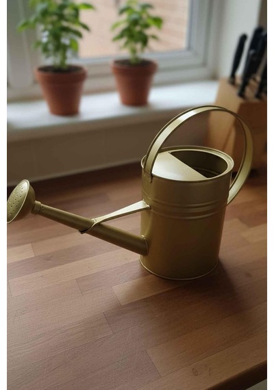 Olivia 3,5 Litre Metal Çiçek Bahçe Sulama Kabı Modern Dekoratif Çok Amaçlı Sulak Altın