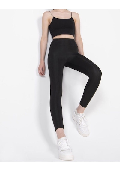 Barpo Giyim Kadın Siyah Disko Yüksek Bel Toparlayıcı Günlük Spor Şık Rahat Push Up Slim Fit Parlak Disco Taytsiyahxl Siyah