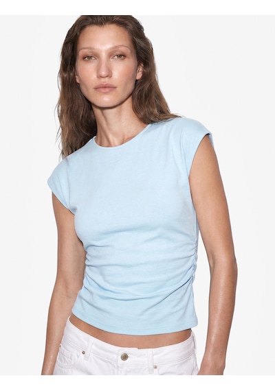 Koton Pamuklu Slim Fit Drape Detaylı Bisiklet Yaka Kısa Kollu Tişört Mavi 6sak50515ek