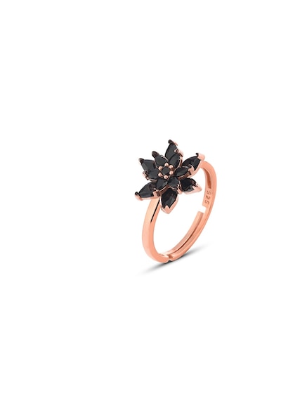 Zanaatsilver 925 Ayar Gümüş Siyah Taşlı Rose Çift Katman Nilüfer Çiçeği