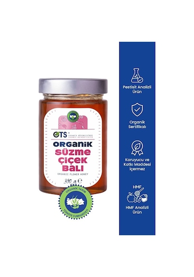 Ots Organik Süzme Çiçek Balı 390gr (Organik Sertifikalı, Pestisit Analizli)