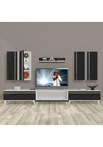 Decoraktiv Eko 8d Mdf Retro Tv Ünitesi Tv Sehpası Beyaz - Siyah