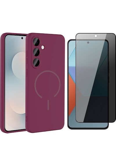 Vendas Galaxy Uyumlu S25 Fe Kılıf M-safe Şarj Özellikli Zore Meta Kapak + Hayalet Ekran Koruyucu Mürdüm