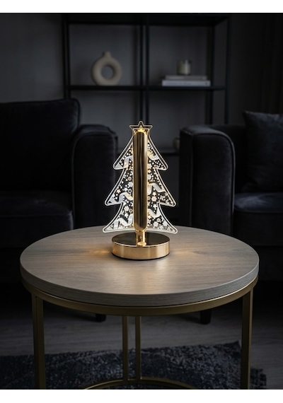 Vezza Home Şarjlı Dokunmatik Kristal Çam Ağacı Masa Lambası 3 Renk Modlu Dekoratif Gece Lambası Gold