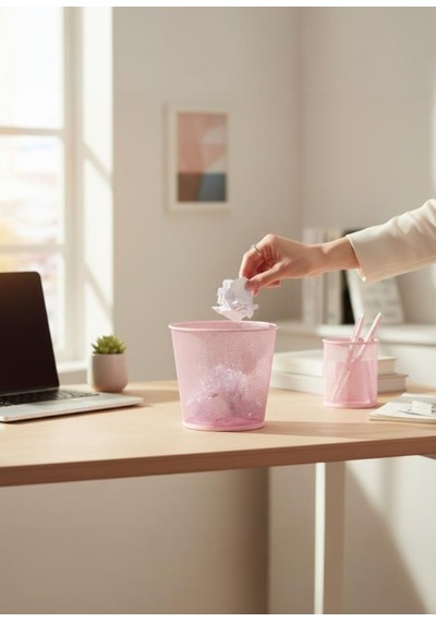 Nd-1060 Masaüstü & Masa Altı Metal File Çöp Kovası Small Organizer Toz Pembe