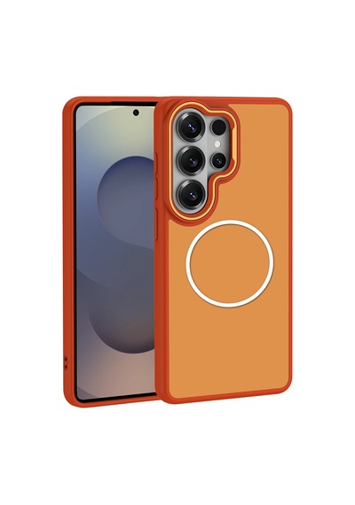 Maks Technology Galaxy Uyumlu S26 Ultra Kılıf M-safe Şarj Özellikli Metal Kamera Çerçeveli Mkst Sanremo Silikon Kapak - Tur Turuncu