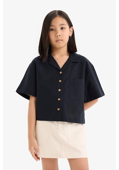 DeFacto Kız Çocuk Cropped Fit Keten Kısa Kollu Gömlek D7638A825SMBK27