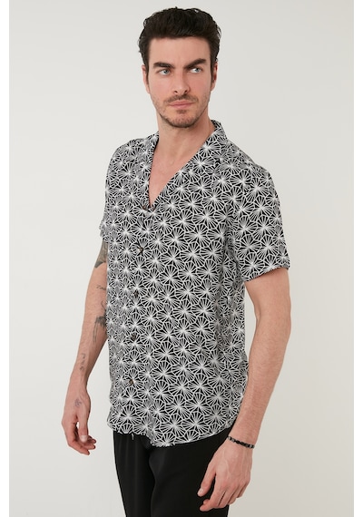 Buratti Regular Fit Kısa Kollu Apaş Yaka Desenli Erkek Gömlek Cf21S114293 Beyaz-Siyah
