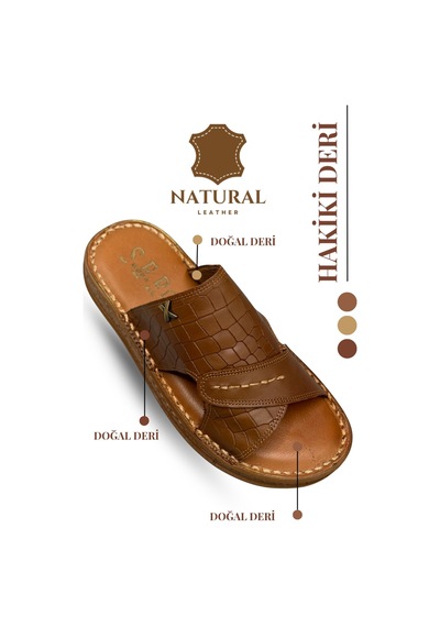 Sermoda Hakiki Deri Erkek Terlik - Yumuşak Kalın Taban Tabanlı Hakiki Deri Erkek Terlik 3d Taba