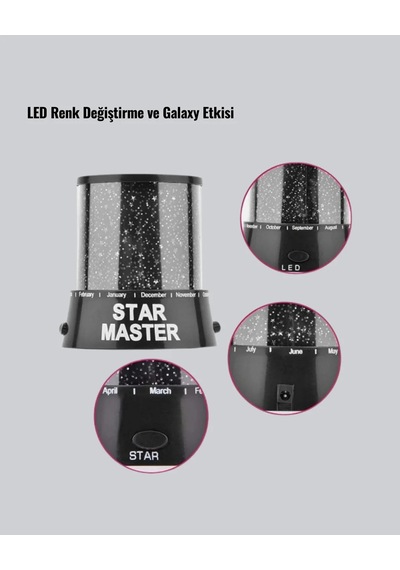 Led Renk Değiştiren Yıldız Projektör Galaxy Efektli Gece Lambası Siyah 39022376