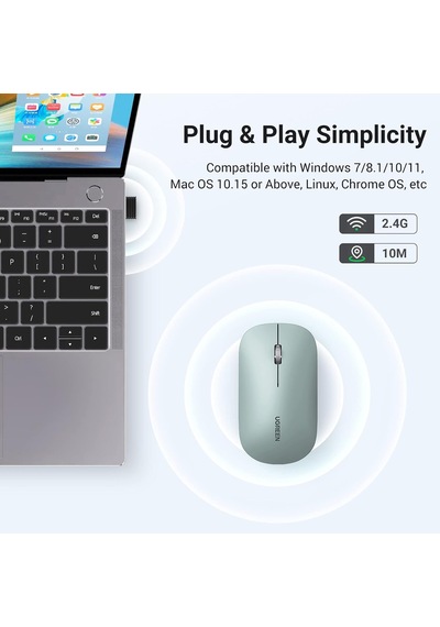 Kablosuz Fare, 2,4 Ghz Usb Bağlantısı, Maks. 4000 Dpi, 18 Ay Pil Ömrü. Pc, Mac, Dizüstü Bilgisayar, Windows 11, 10, 8.1, 7, Macos, Linux Ile Uyumlu Yeşil 97154594
