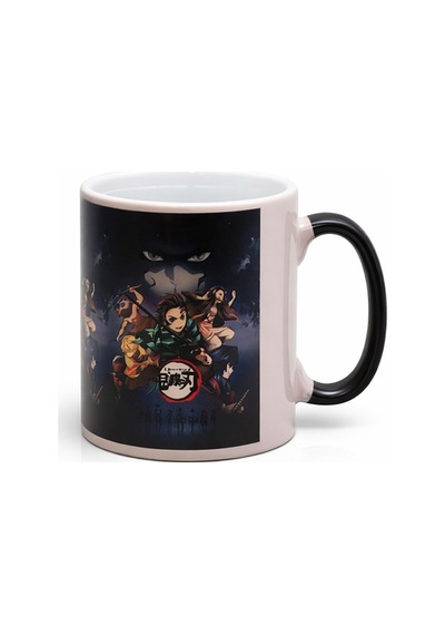 Isıya Duyarlı Sihirli Porselen Kupa Bardak - Demon Slayer Anime Temalı Tasarım Siyah