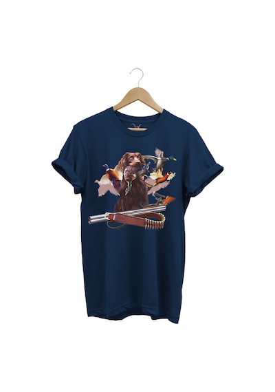 Av Köpeği Avcılık Fişek Ve Çulluk Kuşu Baskılı Vahşi Yaşam Doğa Baskılı Regular Fit Lacivert T-shirt Lacivert