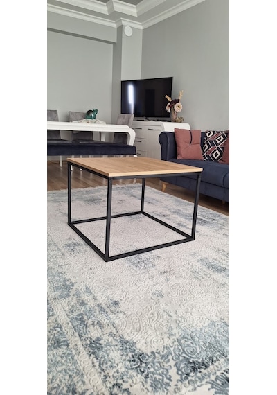Rafadi Modern Orta Sehpa Salon Oturma Odası Orta Sehpa Metal Ayaklı Atlantik Çam