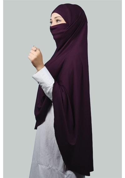 Altobeh Hazır Türban Peçeli Pratik Eşarp Tesettür Nikaplı Hijab - Namaz Örtüsü Sufle (5XL) - Mürdüm