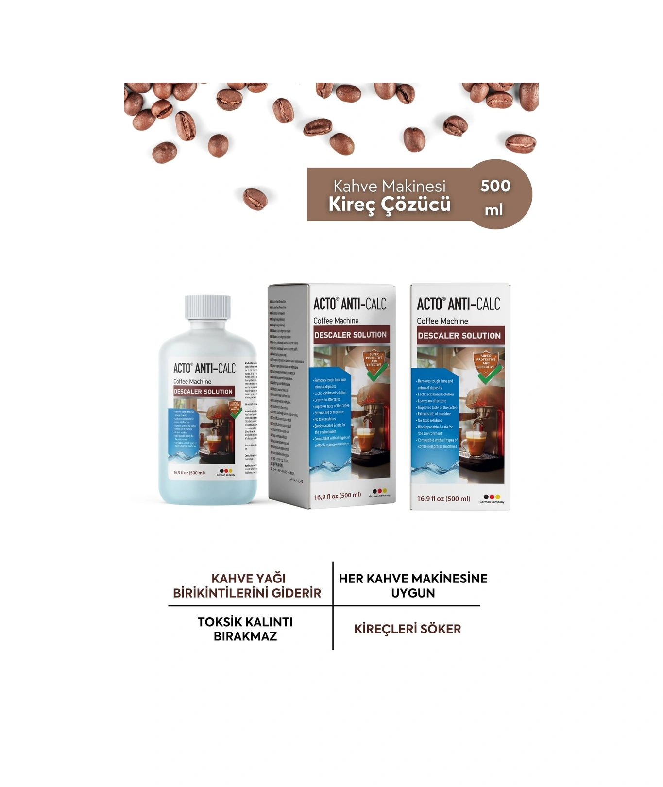 Acto Antı-Calc 500 ML Kahve Makinaları İçin Sıvı Kireç Çözücü