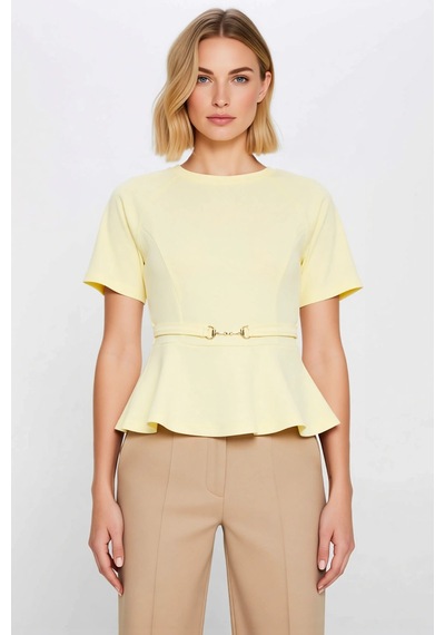 Benerly Kadın Bluz Peplum Kalıp Bisiklet Yaka Reglan Kol Kısa İnterlok Ör Sarı Benerly Kadın Bluz Peplum Kalıp Bisiklet Yaka Reglan Kol Kısa İnterlok Ör Sarı