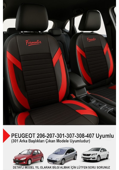 Formentor Tay Tüyü Oto Koltuk Kılıfı Peugeot 206-207-208-306-307-407 Uyumlu Kırmızı