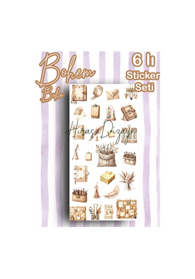 6’lı Bohem Boho Sticker Seti Soft Dekoratif Etiket Ajanda Scrapbook