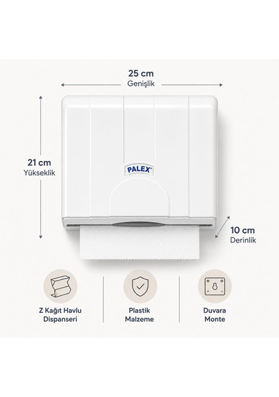 Lexroo Z-fold Kağıt Havlu Dispenseri, Beyaz Plastik Duvara Monte Z Katlı Kağıt Havlu Aparatı