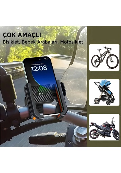 Gidon Bağlantılı Bisiklet Motosiklet İçin Esnek Abs 4-7.8 İnç Telefon Tutucu 360 Dönebilen Tasarım Siyah