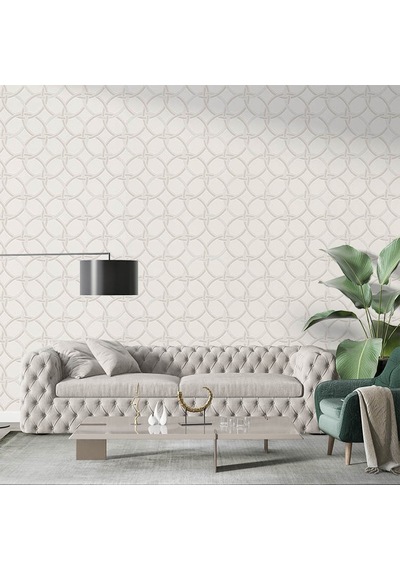 Beyaz Krem Geometrik Desen Ucuz Duvar Kağıdı 53965 Çok Renkli