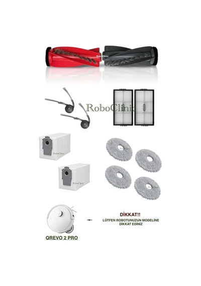 Roborock Qrevo 2 Pro Robot Süpürge Uyumlu Yedek Toz Torba, Fırça, Filtre, Mop Paspas 12 Parça