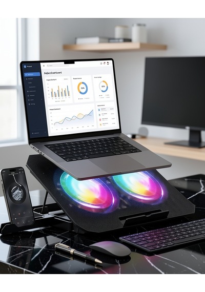 Çift Fanlı Rgb Işıklı Sessiz Laptop Soğutucu Uczzzn33bilgisayarfanı-1