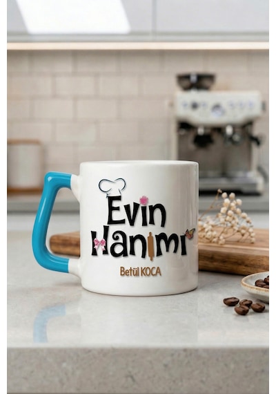 Evin Hanımı Yazılı Kupa Bardak - Komik Tasarım Baskılı Seramik Hediye Kupa Bardak Çok Renkli