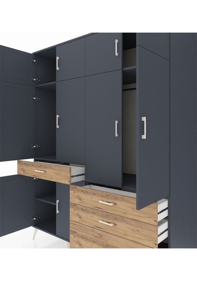 Kronos Gardrop 5 Raflı 4 Çekmeceli 2 Askılı 176x59x221 Antrasit-antrasit/çam Antrasit/çam Kronos Gardrop 5 Raflı 4 Çekmeceli 2 Askılı 176x59x221 Antrasit-antrasit/çam Antrasit/çam