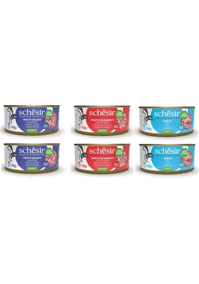Schesir 3 Çeşit Karma Tam Ve Dengeli Kedi Konserve Jöleli 140 Gr. X 6 Adet