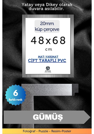 Gümüş-20mm-48x68 Cm Mat Pvc Li Camsız Fotoğraf Puzzle Belge Çerçeve Yatay Dikey Asılabilme 63450063