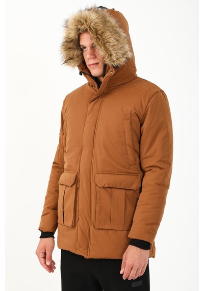 Maraton Sportswear Regular Erkek Kapşonlu Uzun Kol Basic Camel Parka 21302 Camel