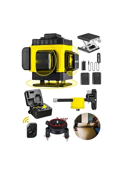 Pro Alman Kaucuk 360 12 Köşe Otomatik Hizalamalı Çizgili Lazer Metre