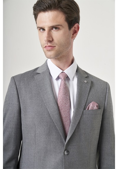 İmza Füme-gri Mono Yaka Çizgili 6 Drop Slim Fit Tam Astar Esnek Takım Elbise 1001260901 Füme - Gri