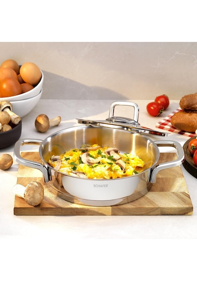 New Stahl Çelik Kapaklı Sahan 22 Cm 2 Parça-ınox Açık Bakır